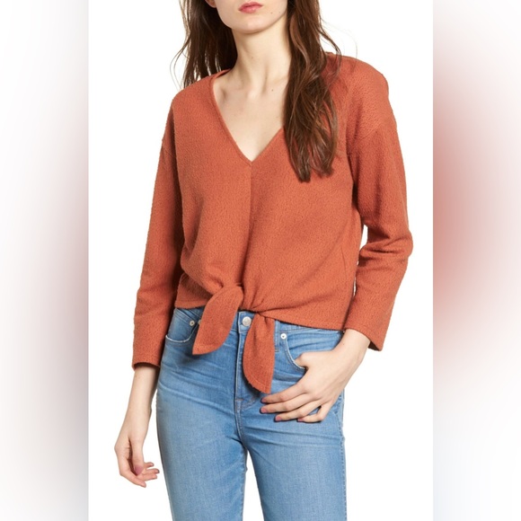 Madewell burnt orange 100% cotton textured tie front top - Picture 1 of 9